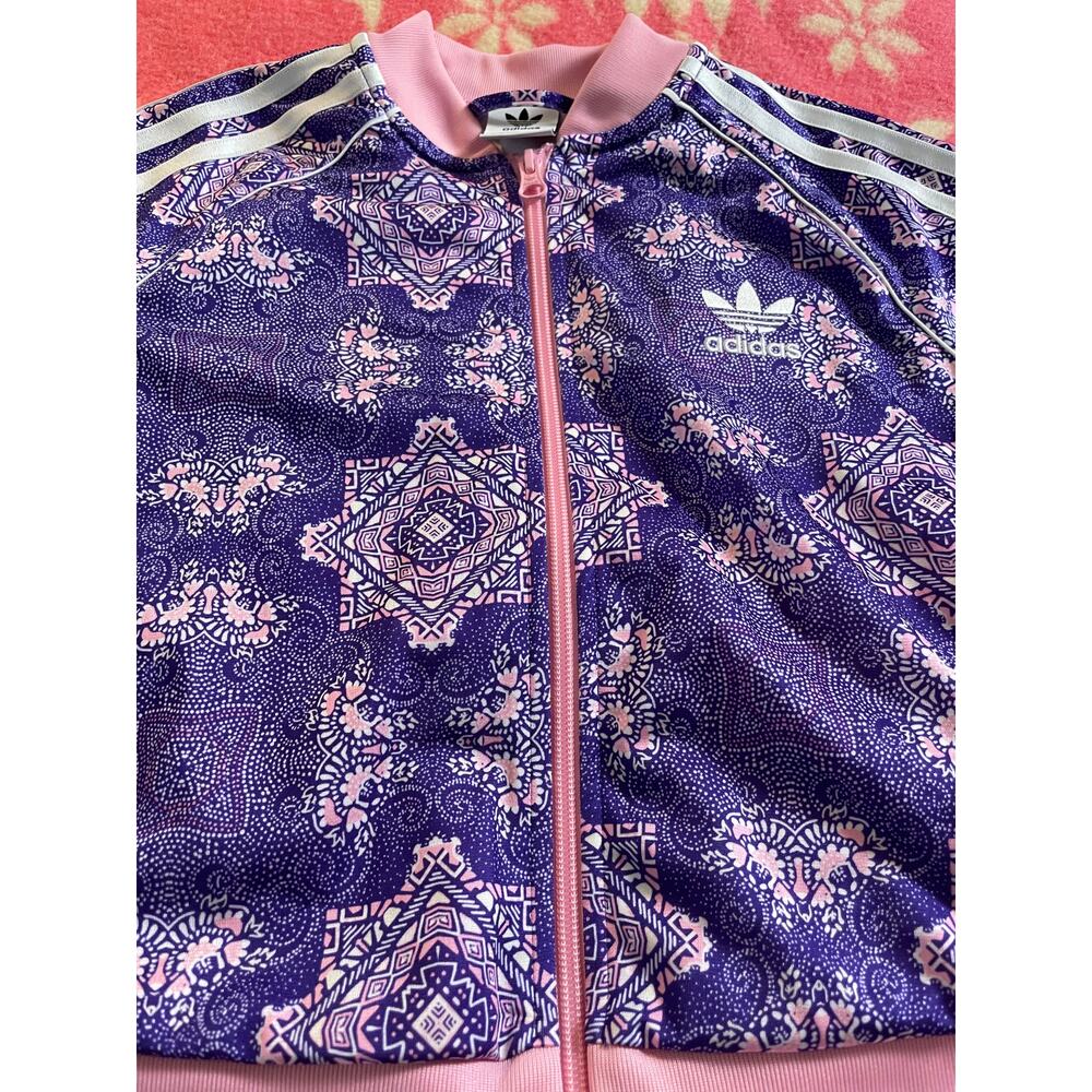 Adidas Girls Track youth Jacket light jacket purple and pink pattern SZ US Med - Picture 7 of 7